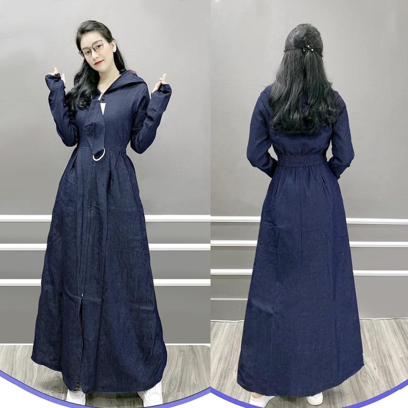 Áo chống nắng toàn thân nữ vải bò Jean 2 lớp dài kín chân dáng xòe không xẻ sau - ao chong nang toan than nu vai bo 2 lop Sport