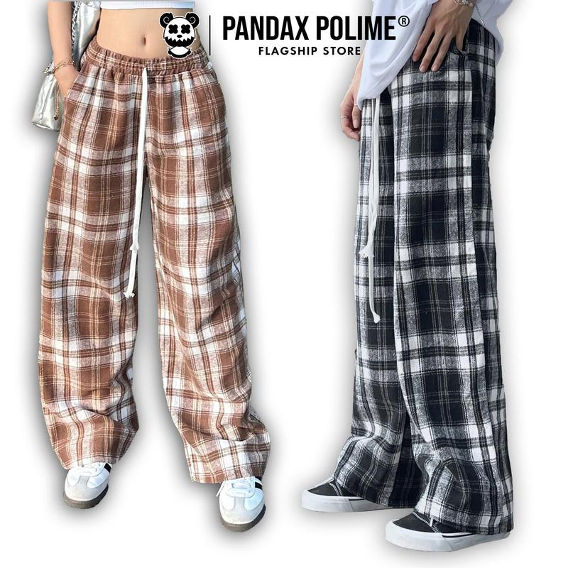 Quần caro ống rộng suông dạ kẻ nam nữ lưng thun local brand cặp đôi oversize hiphop dancer bigsize pandax polime Menswear Pants Quần