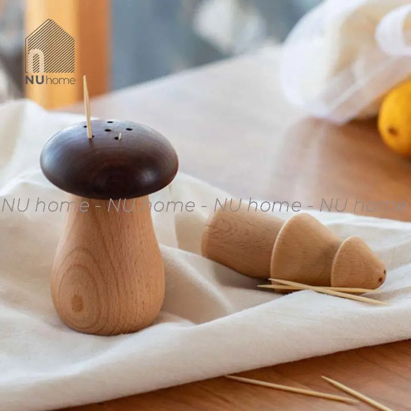 Hũ tăm gỗ hình nấm, được thiết kế mộc mạc với chất liệu gỗ tự nhiên cao cấp Đựng Gia Vị 0