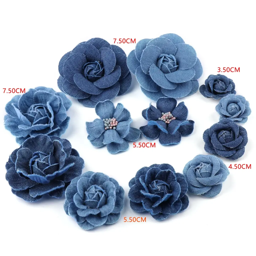 Aksesori Rambut Bunga Kain Denim Korea, Set 5Pcs, Sesuai untuk Pakaian, Topi dan Hiasan Pakaian, Bekalan DIY