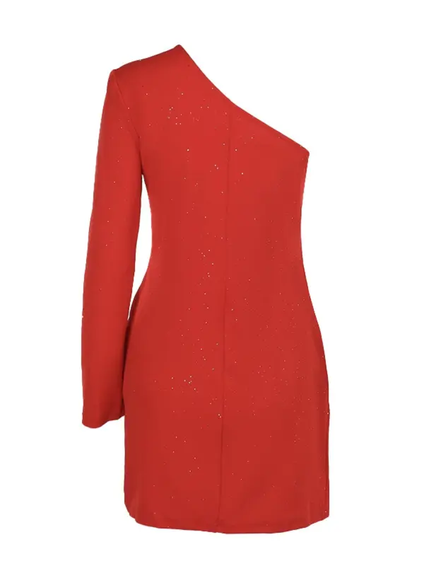 Women's Glitter Ruched Wrap One Shoulder Bodycon Dress, Classy Elegant Asymmetrical Sleeve Short Dress for Party Club Dating Wear, Women's Clothing for Fall & Winter 1