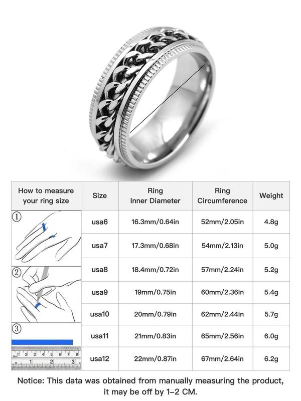 1 Piece Unisex Punk Style Chain & Texture Metal Design Ring, Trendy Casual Ring, Fashion Accessories for Daily & Party Decoration 7