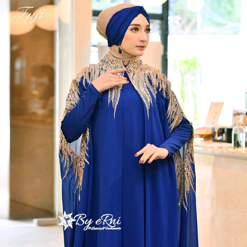 Kaftan Fuji Set Inner Gamis Bordir Manual Langsung Kain Abaya Muslim Bahan Ceruty Mewah Kaftan Dress   Panjang Payet Pesta Kondangan Dewasa Kaftan Hitam Outer Nyatu Kaftan Raya Abaya Raya 2025 6