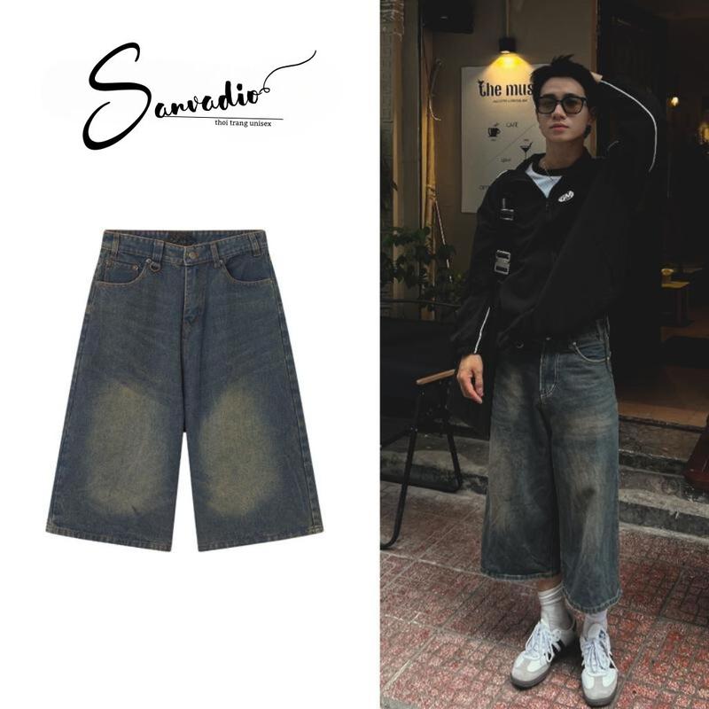 Quần Short Jeans Nam SANVADIO Quần Lửng Ống Rộng Phong Cách Cá Tính Menswear QS71 . Pants