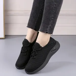 SEP107 (Tanpa Kotak) Sepatu Sneakers Wanita Full Hitam Size 36-44 Ada Tali Simple Bahan Rajut Ringan Jogging Olahraga Sepatu Cewek Full Hitam Sport Sepatu Cewek Casual Style Sep