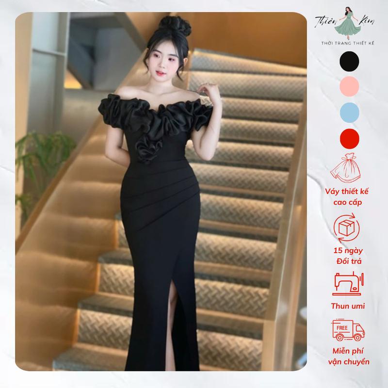 M067- Đầm Dạ Hội Bèo Tim Bẹt Vai Sang Trọng Dự Tiệc, Váy Dạ Hội Trung Niên Thiết Kế Bigsize Cao Cấp