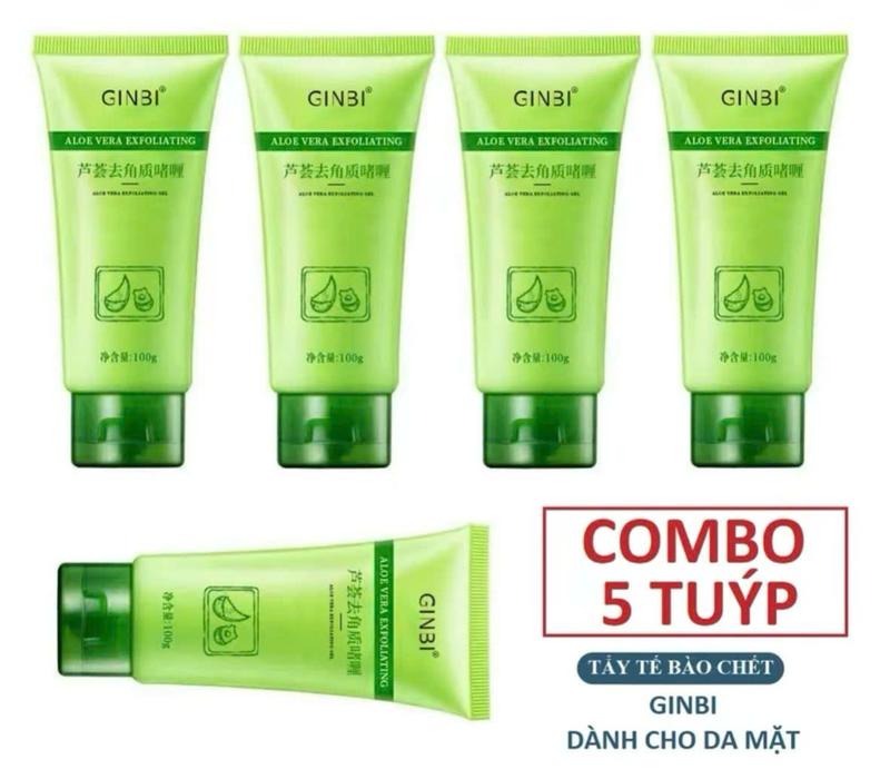 Combo 5 tuýp Tẩy Tế Bào Chết GINBI 100g Chiết Xuất Nha Đam Tươi, Tẩy Da Chết Tẩy Sạch Da Dưỡng Ẩm