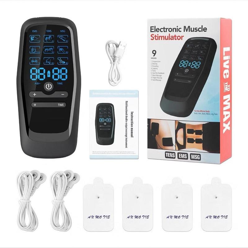 Máy mát xa mini - massage cổ vai gáy, tay,  chân, lưng, bụng - 2 giắc kết nối miếng dán - 4 miếng dán mát xa - máy massage