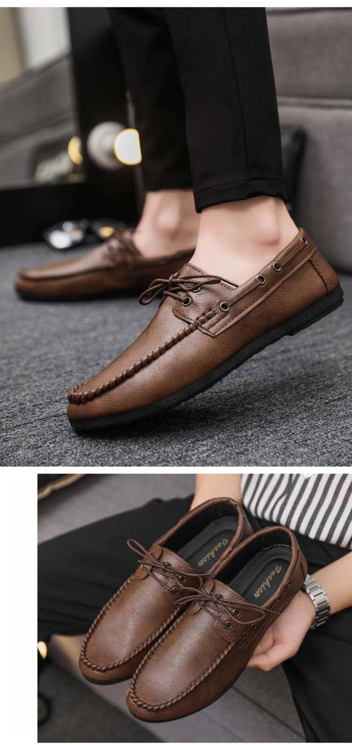 Product Introduction of Round Toe Shoes Casual Men's Slip-on Leather Shoe Flat Lightweight Breathable Dress Shoes 2024 New 14