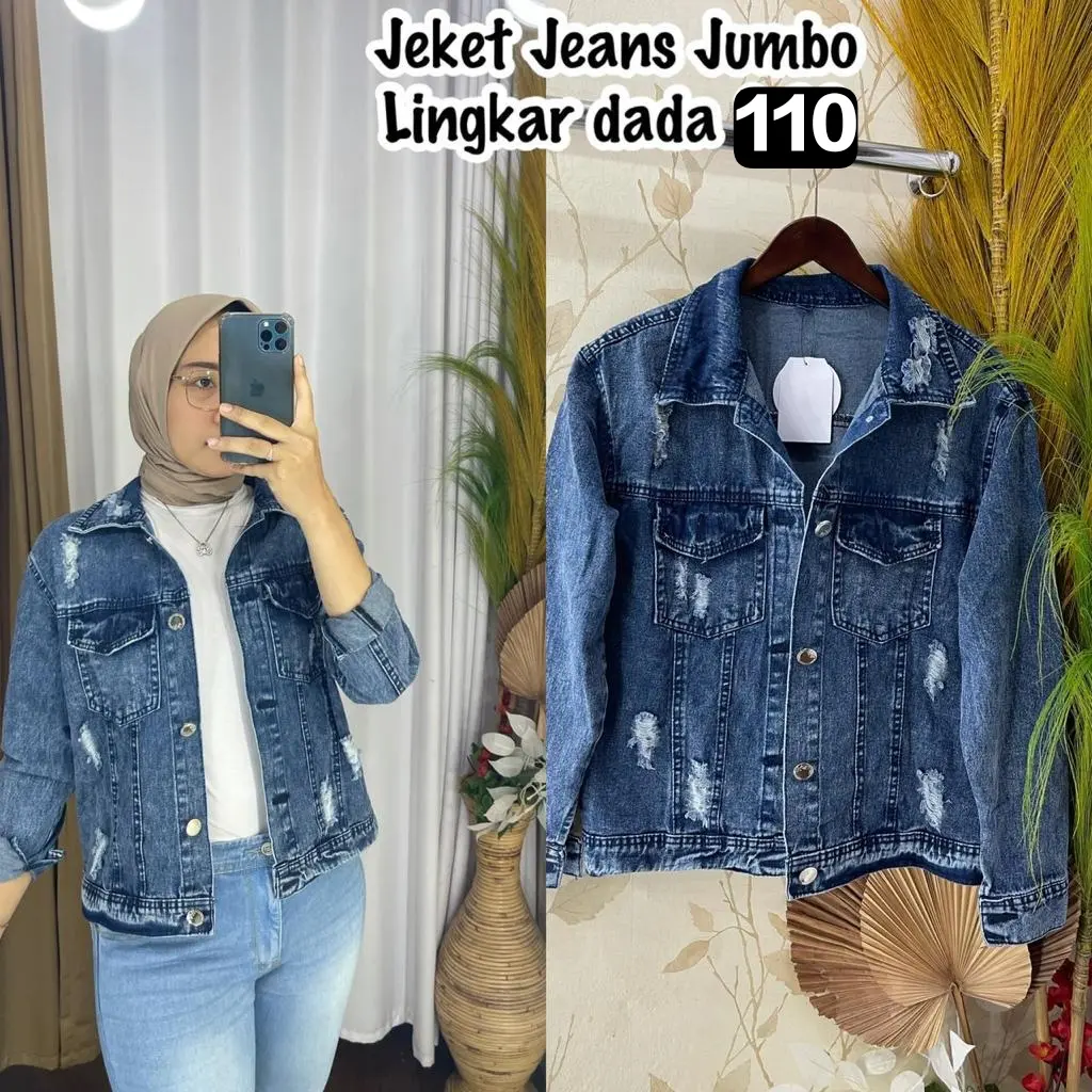 Jaket denim wanita sobek terbaru - Jaket jeans sobek jumbo import