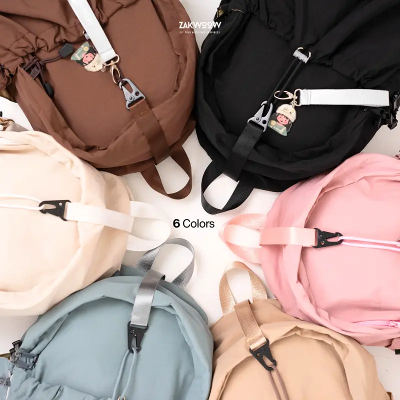 Zakwoowstyle Yuji Backpack FREE KEYCHAIN | Ransel Crinkle Lucu Anti Air Pink | Ransel Unisex 1