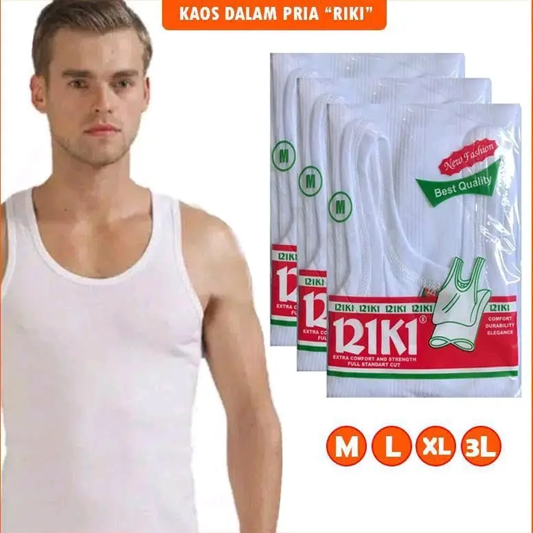 6 PCS Kaos Dalam/ Singlet Pria/ Laki-laki RIKi Putih/Hitam Size M L XL XXL Putih Hitam
