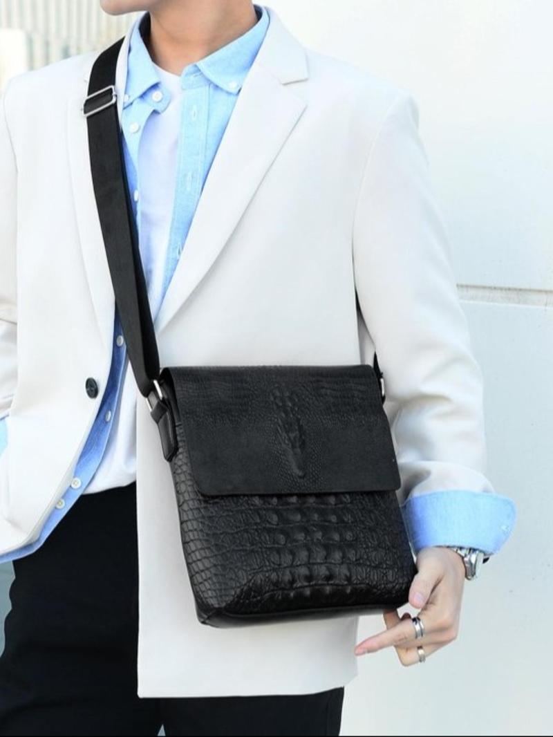 Product Introduction of Men's Casual Crocodile Embossed PU Leather Crossbody Bag 8