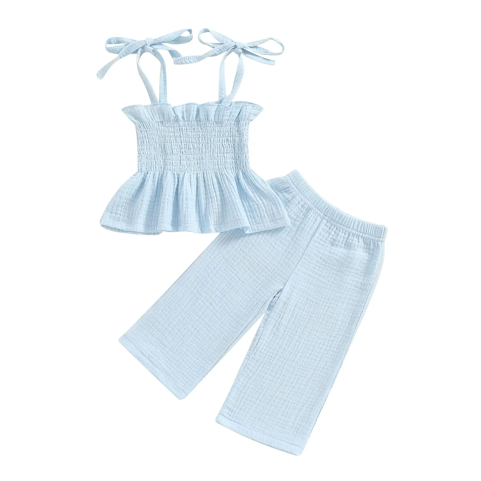 Baby Toddler Girls 2 Piece Outfits Bandage Sleeveless Camisole Tops and Elastic Wide Leg Pants Set Baby Summer Clothes