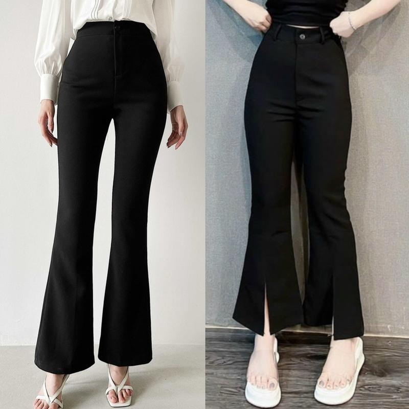  Quần loe bigsize vải thun umi co giản tốt có xẻ tà dành cho nữ dài 94cm Women  Pants 