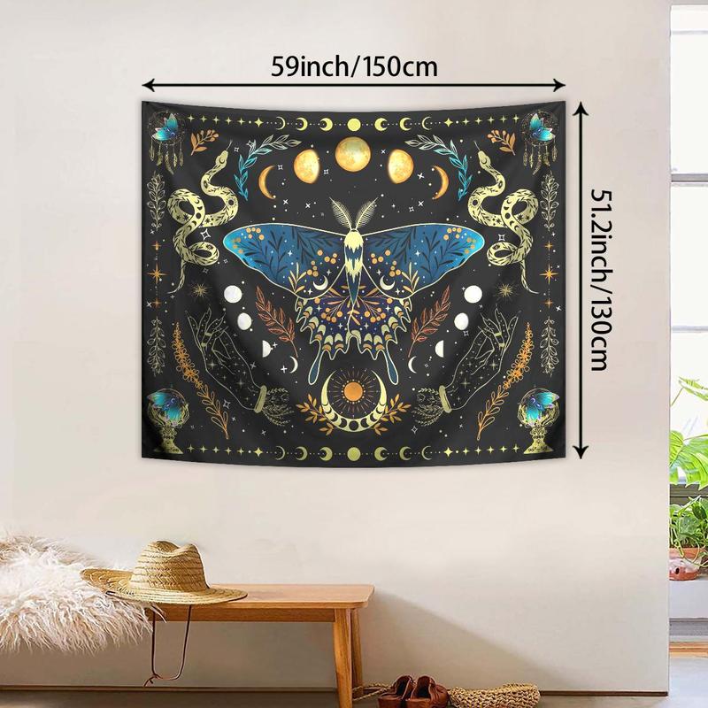 Butterfly & Moon Pattern Tapestry, Bohemian Plant Starry Sky Tapestry, Wall Hanging for Bedroom Living Room Study Room Office 5