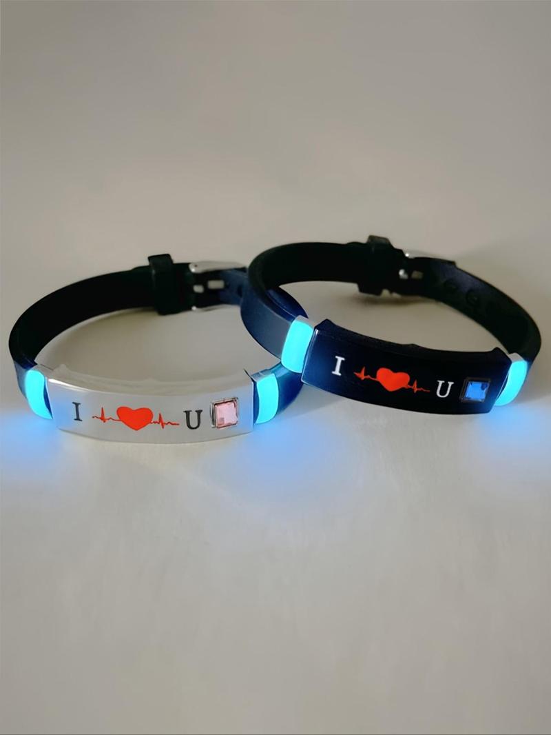 Product Introduction of Glow in The Dark Silicone Bracelet, Cute Letter Pattern Luminous Bracelet for Women & Men, Fashion Accessories for Party, Daily Decor 0