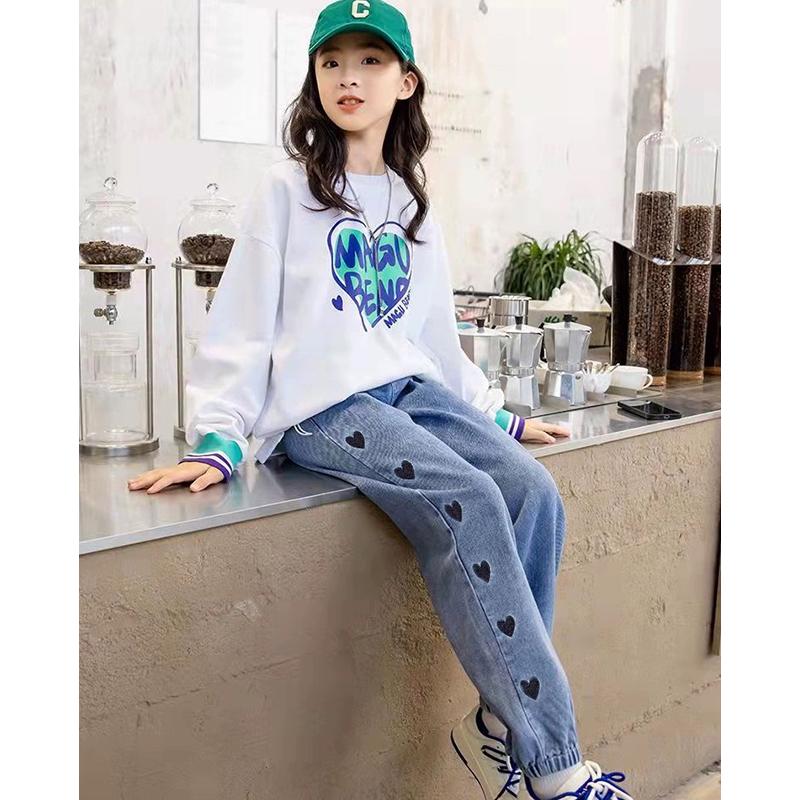 Girls Fashion Casual Denim Pants Jeans For Kids Clothing Garterized Maong Pants w/ Embroided Design For 3-12 years old 3