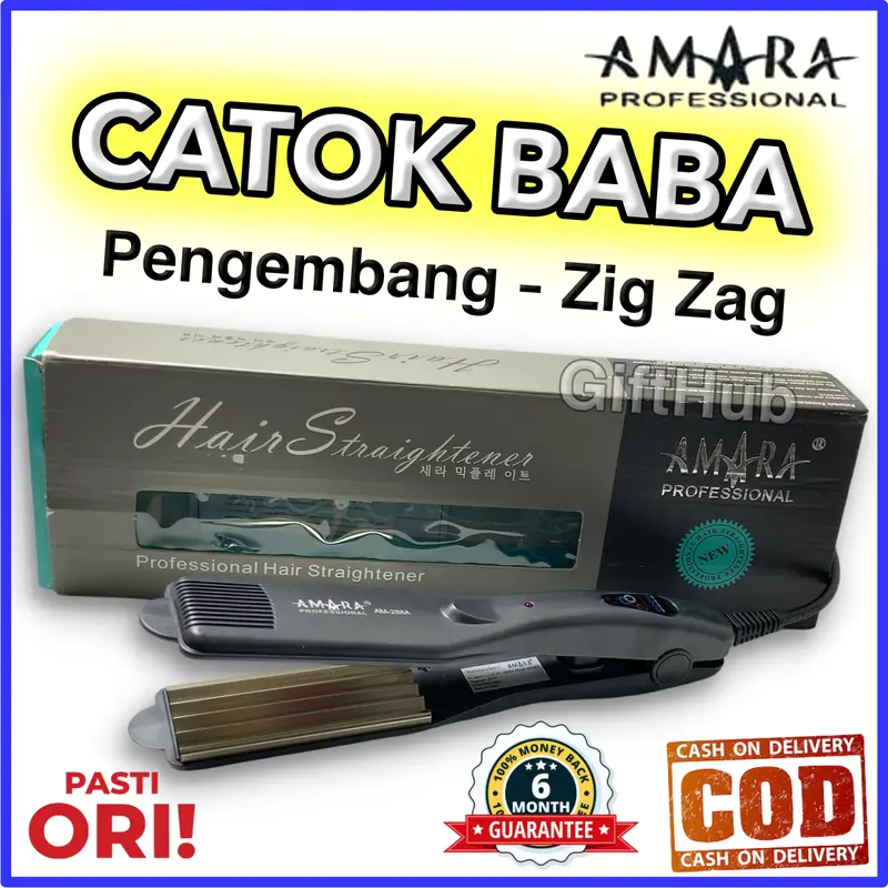 Catok Amara Plat Genteng Lebar Tipe AM 288A Hair Styling Pengembang Rambut Zig Zag atau Baba Curly Wave Wavy Catokan Rambut Professional AM-288A Plat Keramik Alat Kecantikan Tools Hair Styling Original Garansi 6 Bulan Kering 1