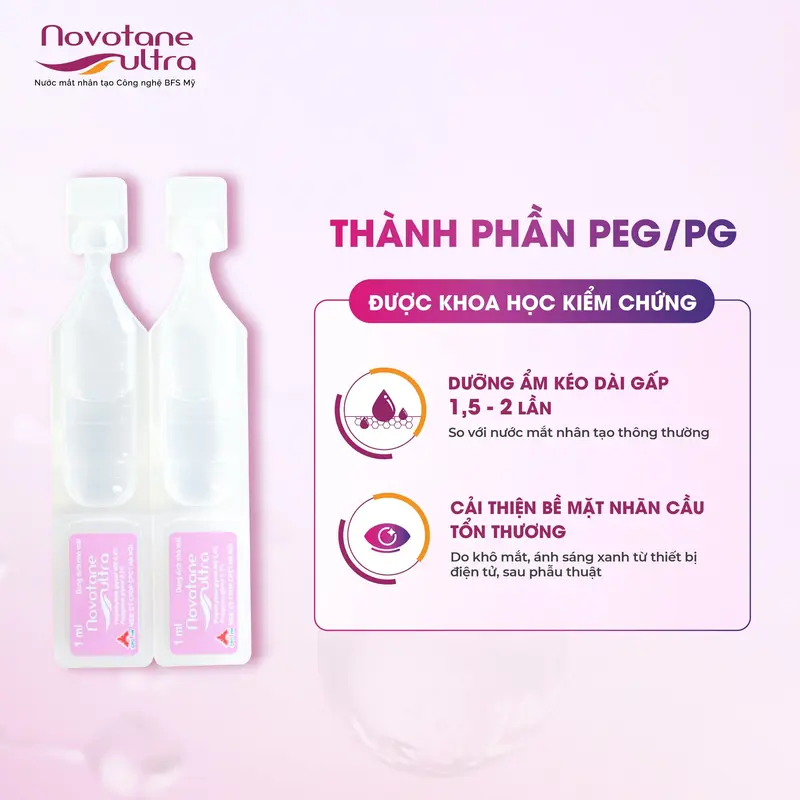 [Dành Cho Lens 1 Ngày] Vỉ Nước Nhỏ Mắt Nhân Tạo Dưỡng Ẩm 2 Pha Novotane Ultra 1ml thuốc  nhỏ nước  mắt 2