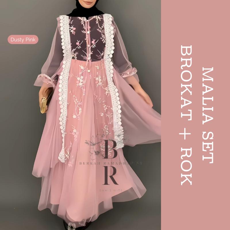 CLOTIVA Maliaa Set Brokat ( Baju + Rok ) Dress Gaun Casual Formal Lebaran Baju Hari Raya Kondangan Premium Quality 0