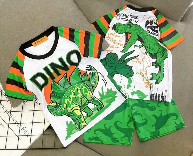 Bộ quần áo thun lạnh 3D cho bé trai 10-30kg Khủng Long, Cá Mập