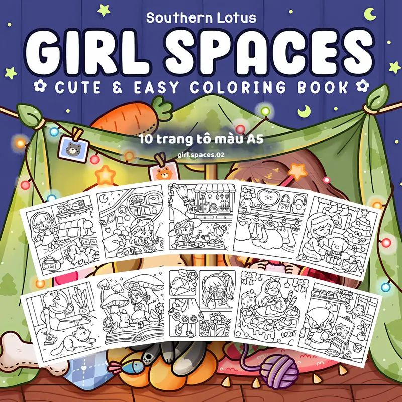 Bộ Tranh Tô Màu Chữa Lành, Thư Giãn Girl Spaces Của Southern Lotus, Giấy Dày Đẹp 120/180gsm Phù Hợp Với Mọi Loại Bút 4