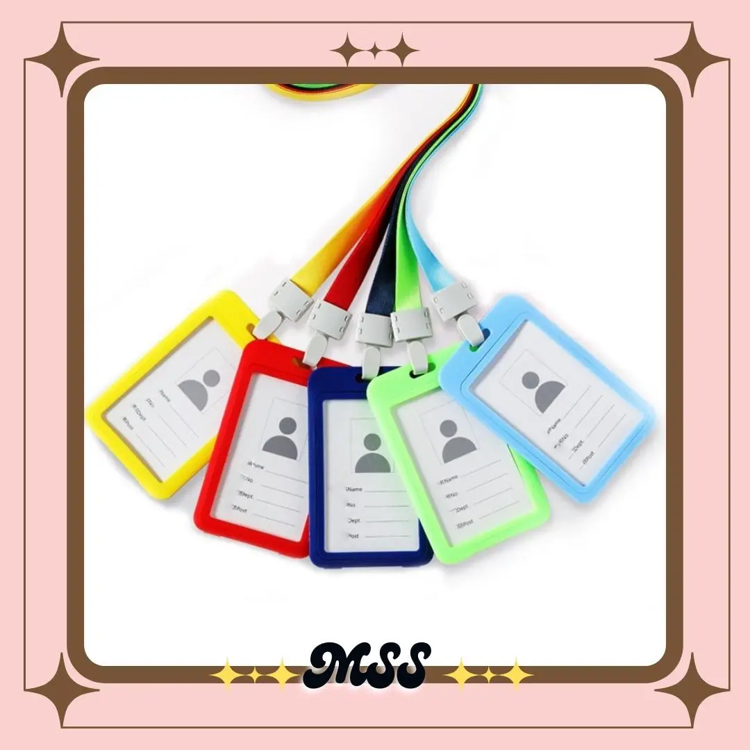 MSS Name Tag Id Card Transparant Gantungan Kartu Nama Plastik Vertical Lanyard Potrait Motif Polos Warna Warni Tanda Pengenal Bening Horizontal Tali