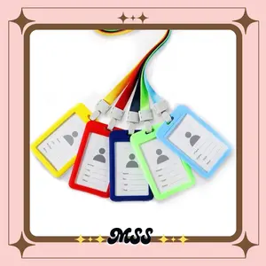 MSS Name Tag Id Card Transparant Gantungan Kartu Nama Plastik Vertical Lanyard Potrait Motif Polos Warna Warni Tanda Pengenal Bening Horizontal Tali