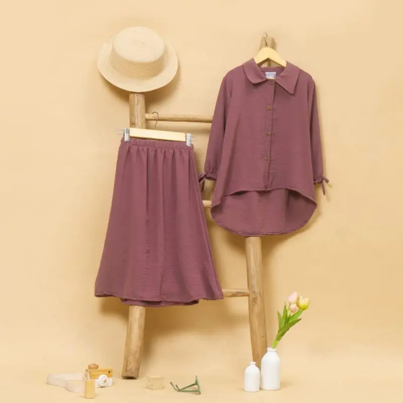 ONE SET SAVANA 1 - 10 TAHUN KEMEJA OVERSIZE MIX ROK / SETELAN ROK ANAK PEREMPUAN CRINCLE PREMIUM 1
