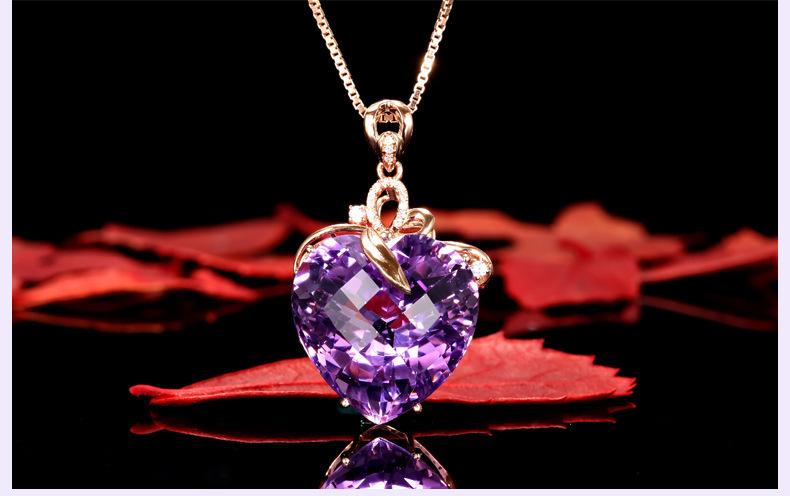 Product Introduction of 2025 TikTok Same Style Heart-Shaped Amethyst Pendant 18K Gold Plated Colorful Gemstone Natural Purple Diamond Necklace Women Clavicle Chain Hot Sale 7