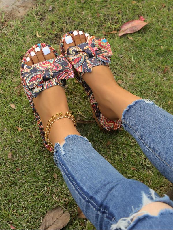 Women's Fashionable Paisley / Floral Pattern Bowknot Design Slippers, Casual Comfortable Slippers for Beach, Outdoor, Daily Wear 8