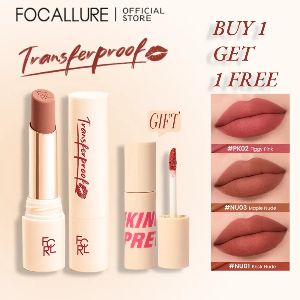 [BUY 1 GET 1 FREE]FOCALLURE Is Not Easy To Take Off Makeup Is Not Easy To Stick Cup Jelly Lipstick Matte Not Stick Cup Lipstick+1*Free Lipstick Gloss Lipgloss