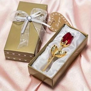Rosa de cristal artificial con caja de regalo, 1 pieza de estatua elegante de rosa, adorno artístico decorativo para el hogar, oficina, estantería y regalo de fiesta para mamá