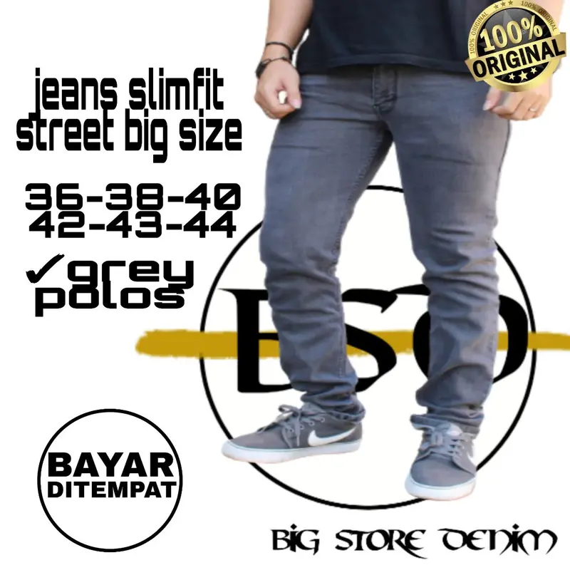 BIG STORE DENIM 2 - celana panjang jeans slimfit jumbo 36-44 / celana jeans pria panjang big size / celana panjang pria jumbo slim-fitting tebal nyaman Fit Slim Biru Navy Skinny Melar Cowok Hitam slim  fit  jeans 4