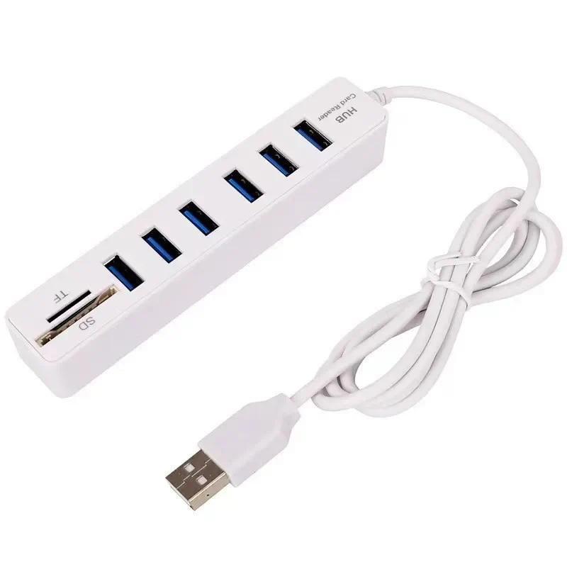 Hub USB 2.0, Hub 6 Cổng, Cổng Bộ Chia Nhiều, Cáp Dài 100cm, Bộ Mở Rộng Nhiều, Dành Cho Máy Tính Xách Tay Và PC, Phụ Kiện Bộ Chuyển Đổi USB 5