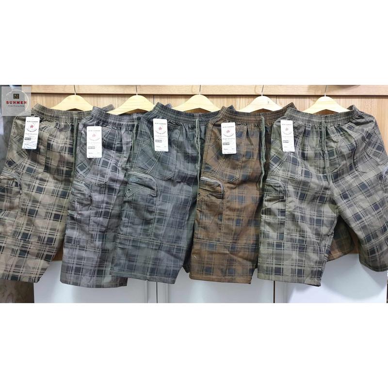 Quần Short Nam Kaki Kẻ Caro Túi Hộp Lưng Thun Co Giãn From Rộng Trung Niên Có Túi Khóa Kéo Size Từ 50-90kg Menswear Quần Lửng Menswear quần  short quần  short