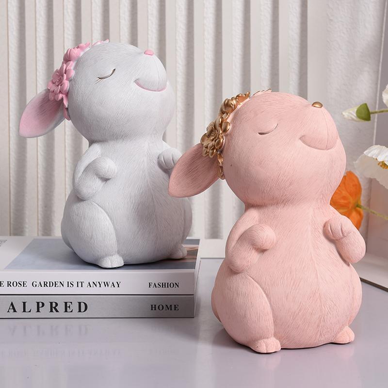 Cute Rabbit Design Resin Money Bank, 1 Count Modern Desktop Money Saving Box, Home Decor Ornament for Living Room Bedroom Study Room, Piggy 0