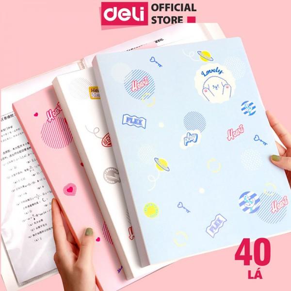 File Lá da năng - sổ đa năng, lưu trũ hình ảnh, giấy tờ, file lá đựng siêu âm, file lá đụng tài liệu, đựng giấy A4 Deli 40 Lá Màu Pastel Cute