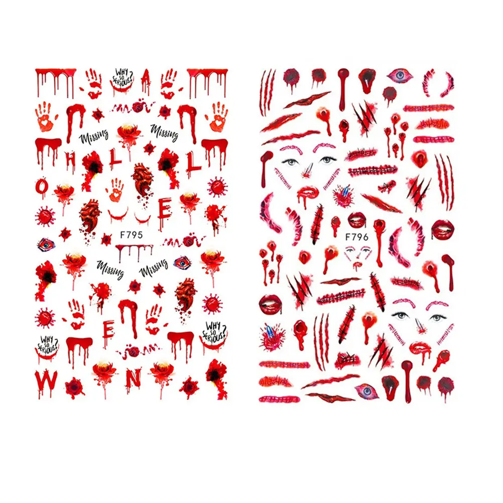 Miếng Dán Móng Tay Halloween, Decal Can Đẫm Máu, Làm Móng Kinh Dị, Giấy Giáng Sinh, Tờ 12,5x7,5cm
