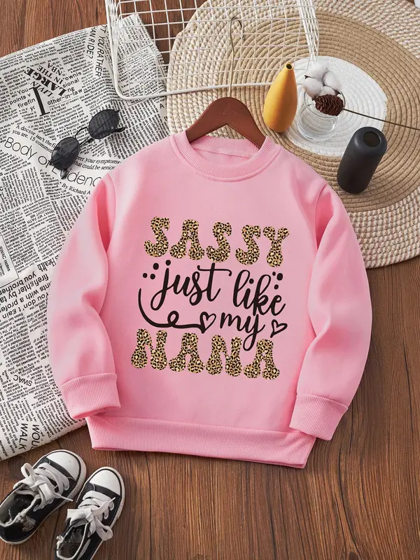 Girl's Letter Print Crew Neck Sweatshirt, Casual Long Sleeve Pullover for Fall & Winter, Kids Clothes for Daily Wear 2