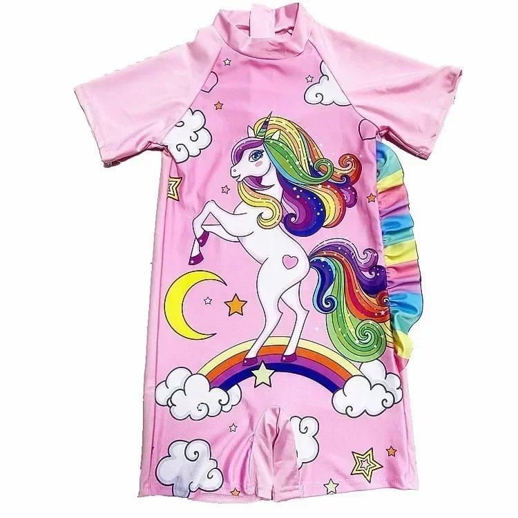 Product Introduction of Conservative Swimsuit 2024 One-piece Girl's Short-sleeved Shorts Swimsuit Cartoon Cute Children's Swimsuit Baby Girl 6