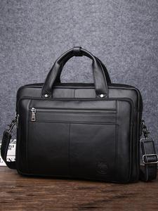 Men's Business Solid Color Zipper Briefcase, Large Capacity Shoulder Bag for Work & Commute, Men's High-quality Leather Bag