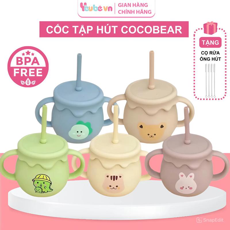 Cốc tập hút tập uống nước silicon có tay cầm cho bé có chức năng đẩy YEUBEVN Kem