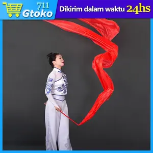 Tali Pita Tari Dance Ribbon Red Silk Twirling Streamer Gymnastic Stick Rod