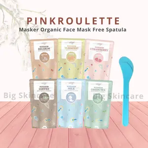 PinkRoulette Masker Organic FaceMask Full Size 60gr Travel Size 20gr Free Spatula - Masker Mencerahkan, Menghilangkan Bekas Jerawat, Masker Jerawat Ampuh