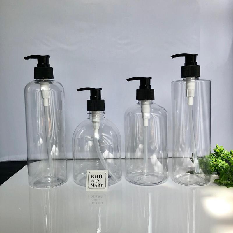 Chai Nhựa Trong suốt 500ml vòi nhấn nhỏ giọt đựng xà bông , dầu gội - Chai Nhựa Pet lớn nửa lít chiết Mỹ phẩm