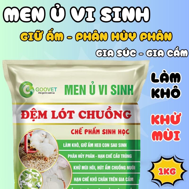 Đệm lót chuồng, men ủ ve sinh, men rắc khử mùi, khô phân chuồng trại gói kg