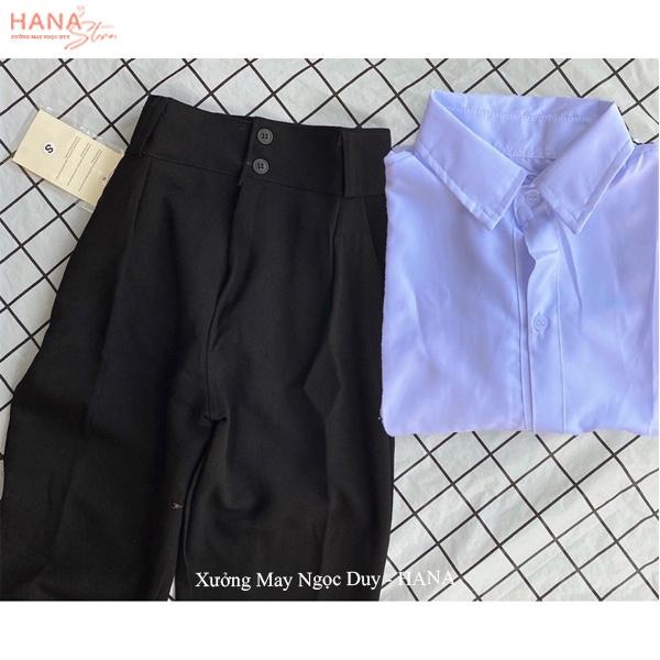Quần tây nữ đi học 2 nút khuy cúc dọc cài lưng cao dáng quần baggy vải nữ học sinh cấp 3 dày co giãn nhẹ đi học làm công Ong Pants 3