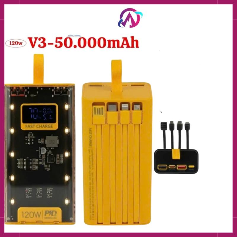 Sạc Pin Dự Phòng 50000mah Bảo hành 12 tháng Trong Suốt Có đồng hồ Hiển Thị Hiệu Điện Thế(V), Cường độ dòng điện(A) tích hợp 10 đèn Led sac pind